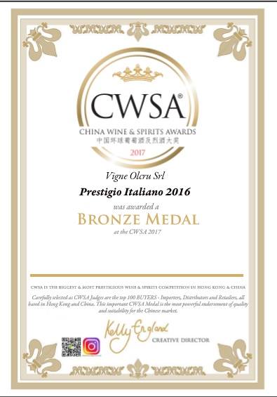 Prestigio Italiano 2016 was awarded bronze medal at CWSA 2017