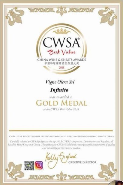 Infinito was awarded gold medal at CWSA 2018