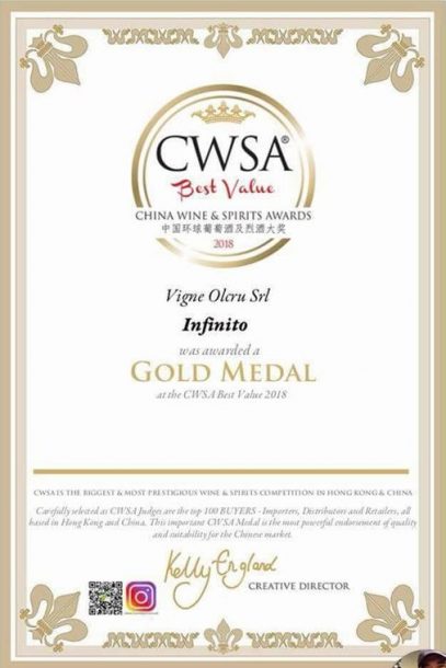 Infinito was awarded gold medal at CWSA 2018