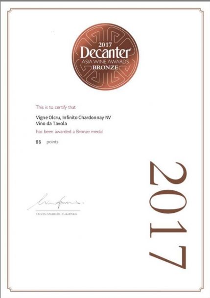 Infinito Chardonnay NV Vino da Tavola was awarded Bronze medal at DAWA 2017